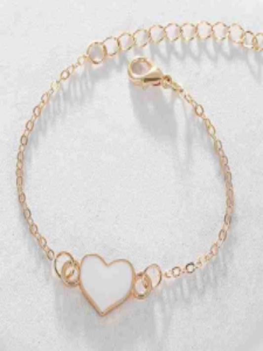 White Heart Gold Chain Bracelet – Elegant & Timeless!