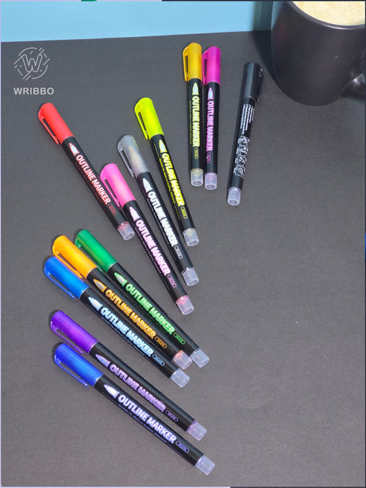 Outline Metallic Marker Pens – Double Line Self-Outline Markers for DIY Crafts & Greeting Cards