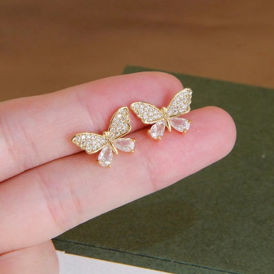 Gold-Plated Diamond Butterfly Stud Earrings – Elegant & Sparkling!